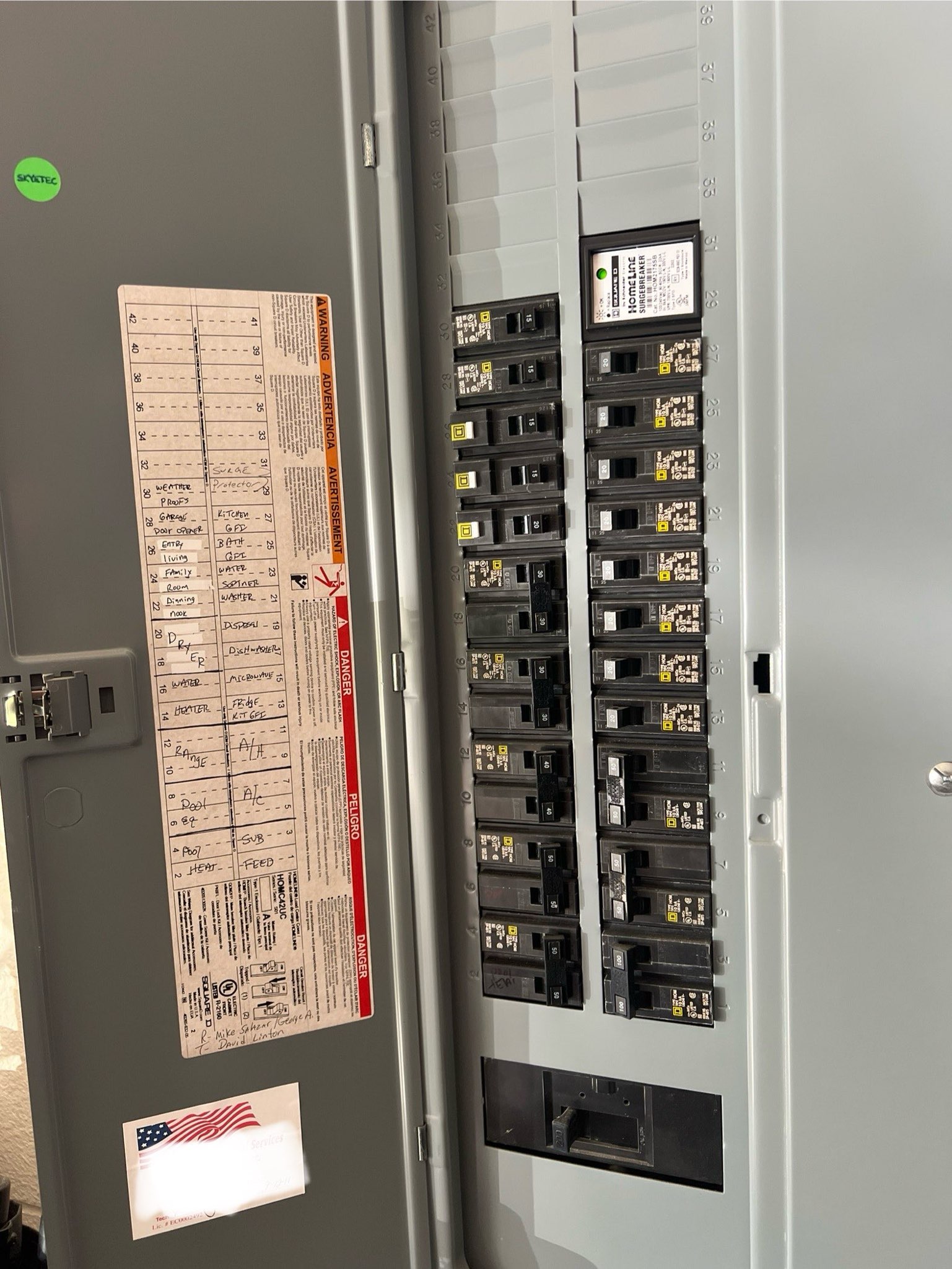 Square D Homeline Electrical Service panel breakers